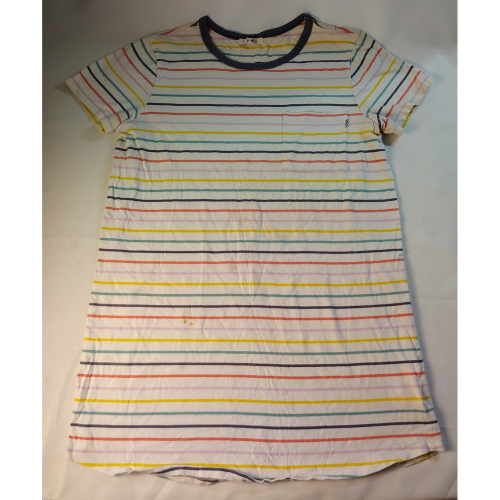 Vans Womens‎ M Striped T-Shirt Dress White Rainbow Short Sleeve Pocket *flawed*